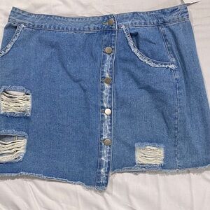 Forever 21 Blue Distressed Denim Mini Skirt